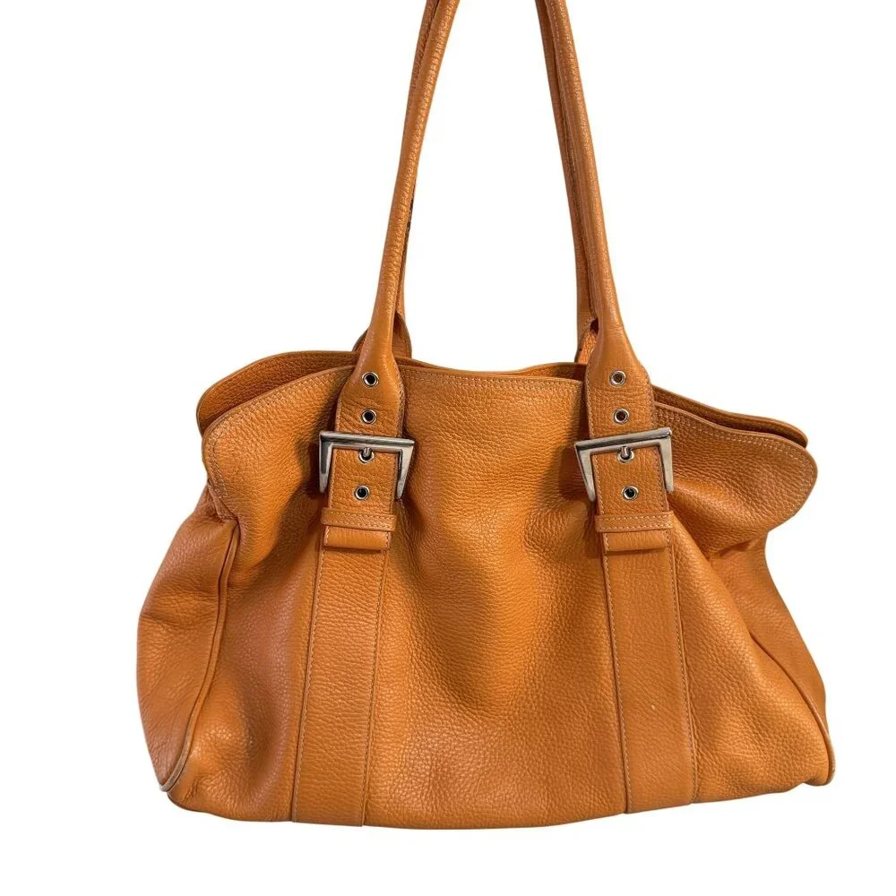 Suarez Made in Italy Cognac Pebbled Leather Shoulder Women’s Tote Bag - Picture 1 of 11